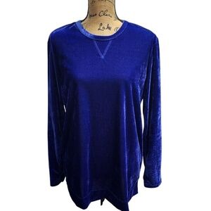 Comfort Corner Velvet Top Long‎ Sleeve Crew Neck Pullover Royal Blue Size M